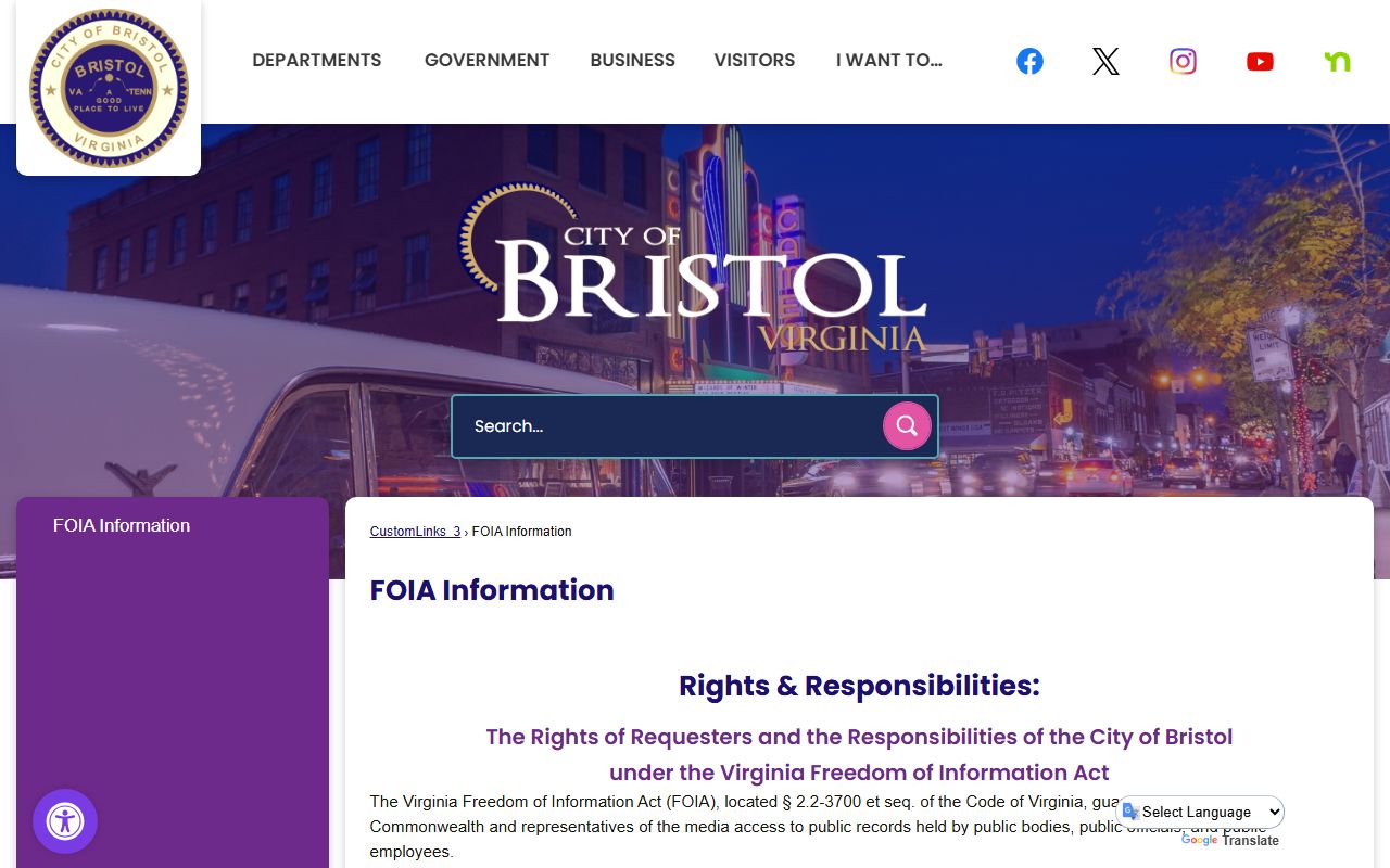 Bristol Virginia phone directory FOIA information page