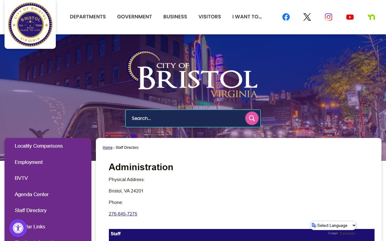 Bristol Virginia phone directory administration directory