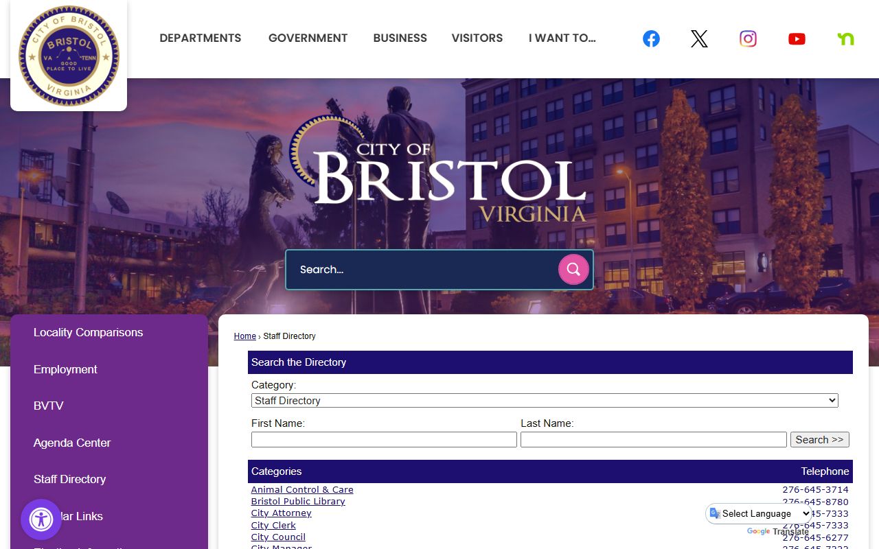 Bristol Virginia phone directory staff directory