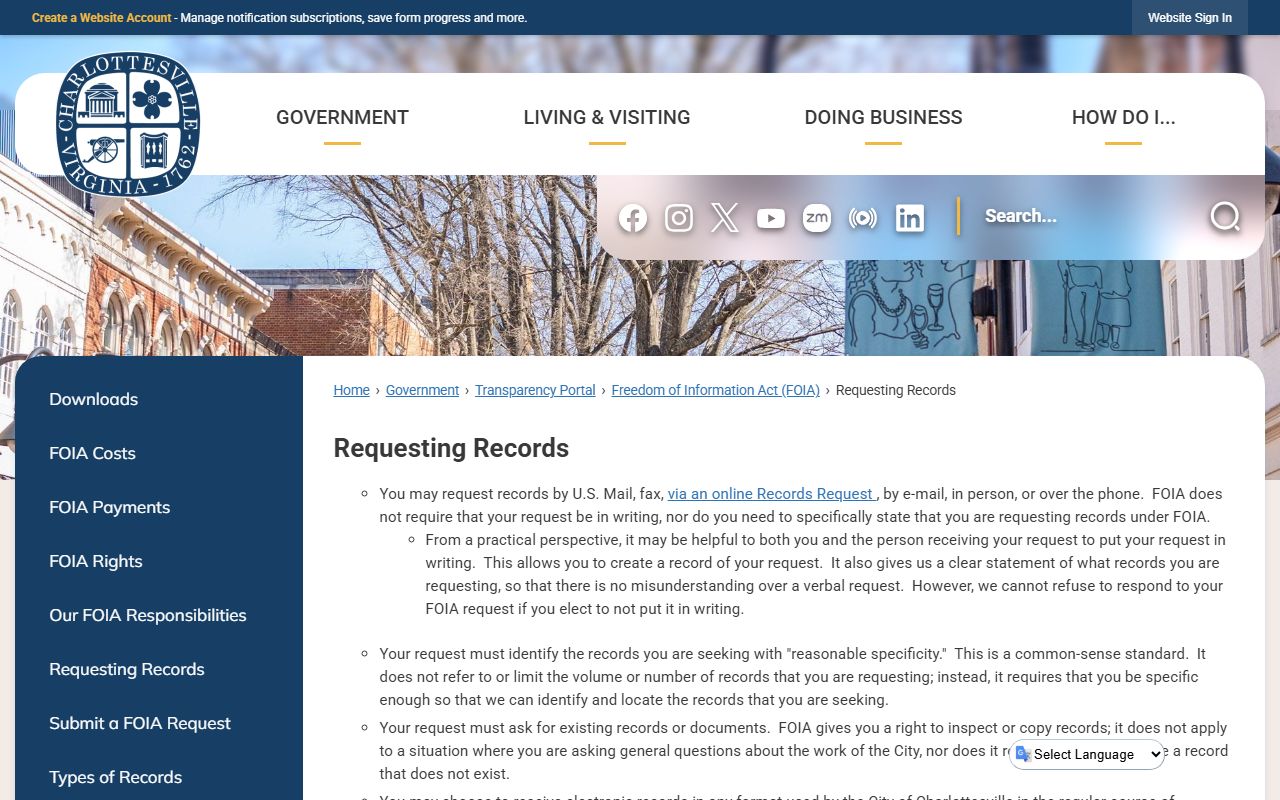 Charlottesville Virginia phone directory records request page