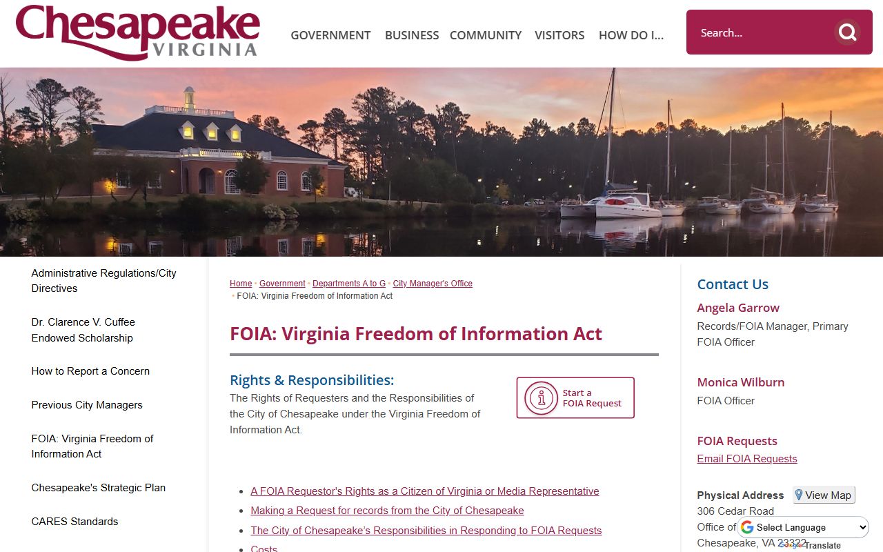 Chesapeake Virginia phone directory FOIA rules page