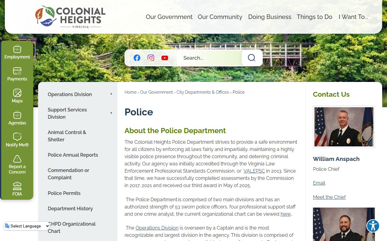 Colonial Heights Virginia phone directory police department