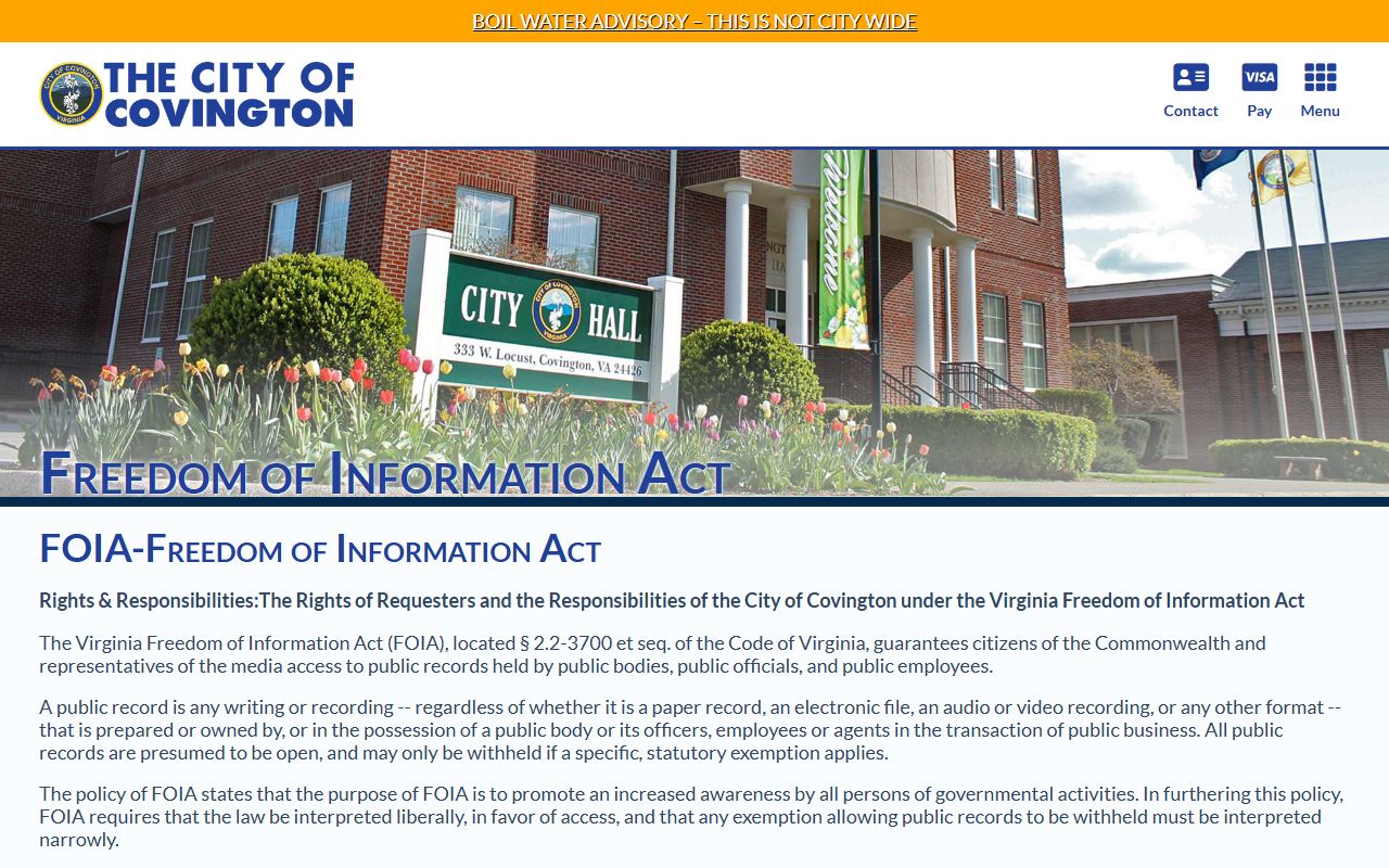 Covington Virginia phone directory FOIA page