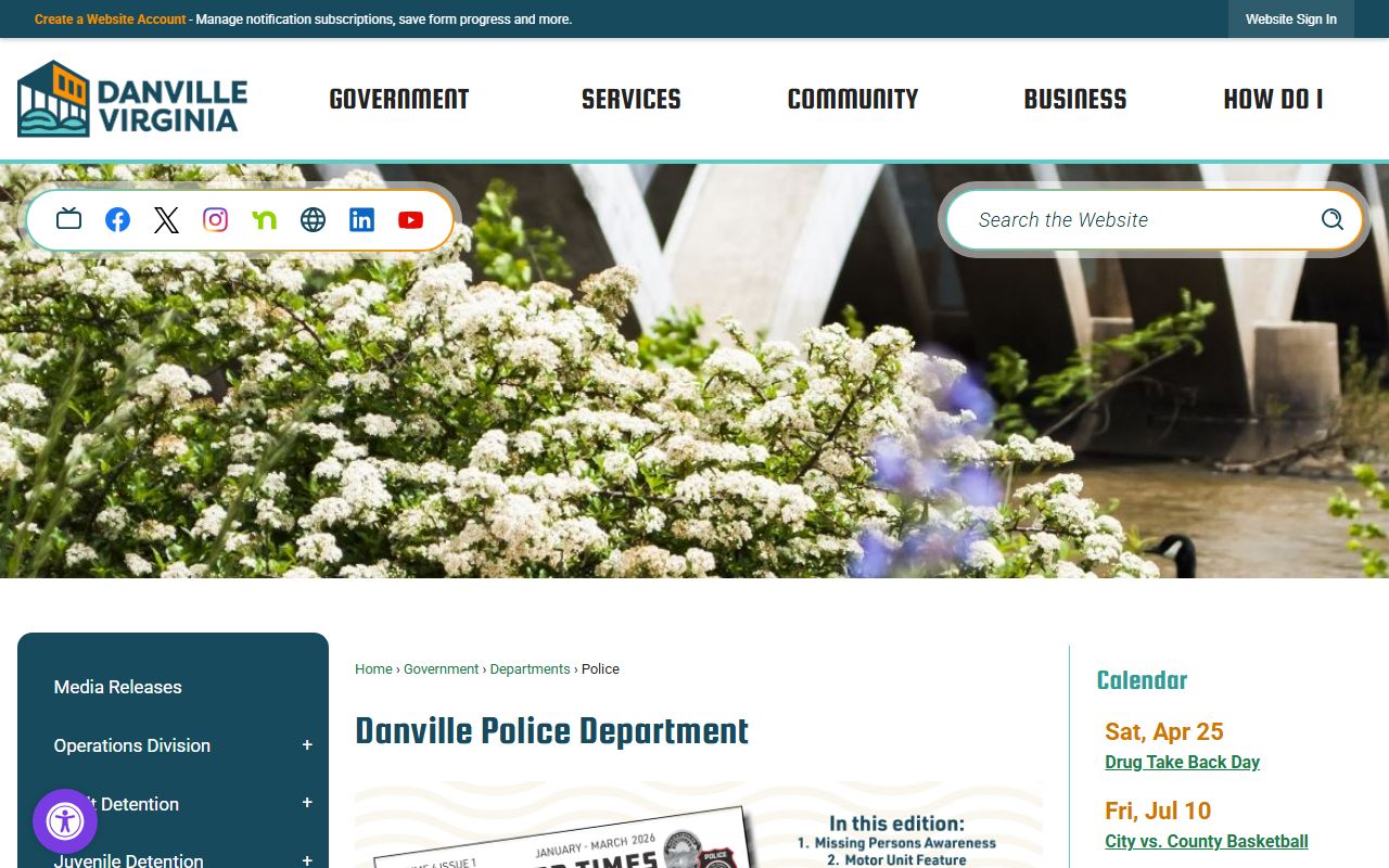 Danville Virginia phone directory police department page