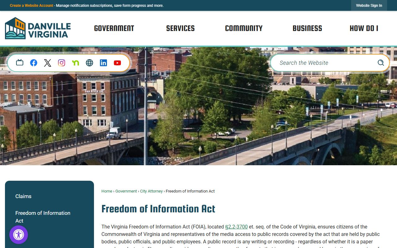 Danville Virginia phone directory FOIA page