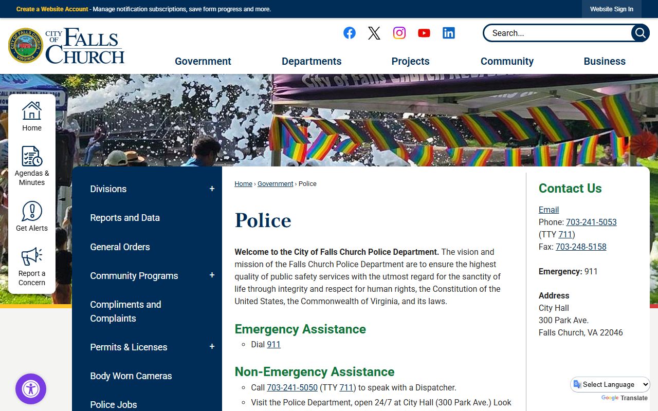 Falls Church Virginia phone directory police department