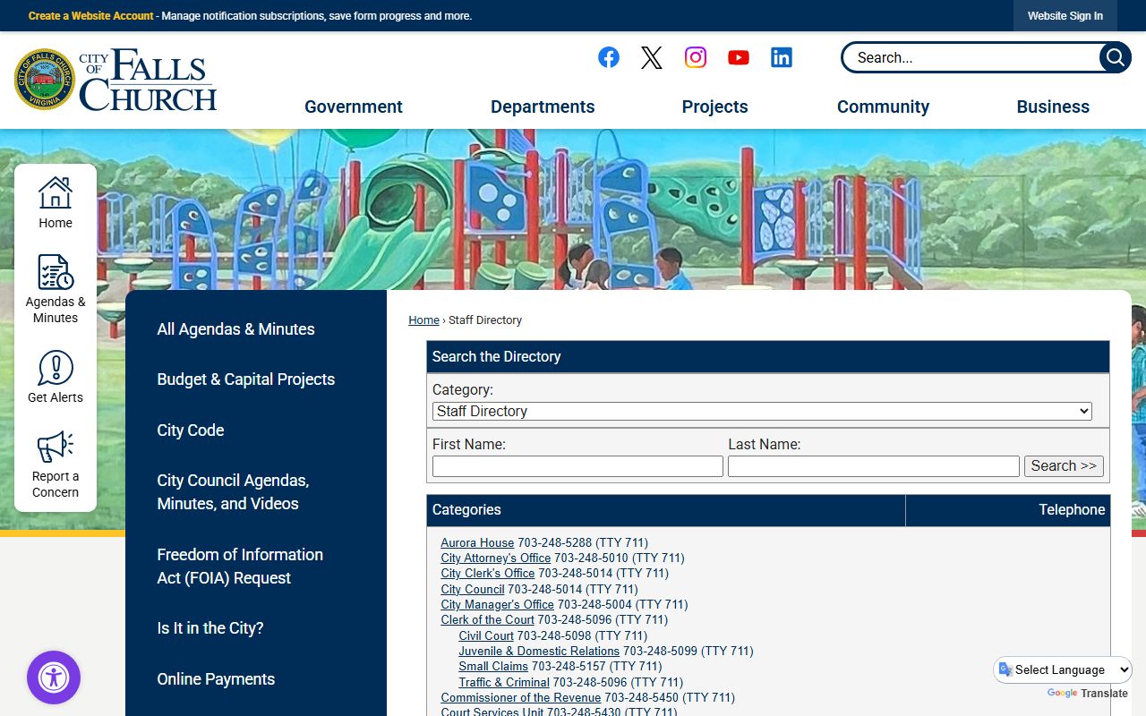 Falls Church Virginia phone directory staff directory