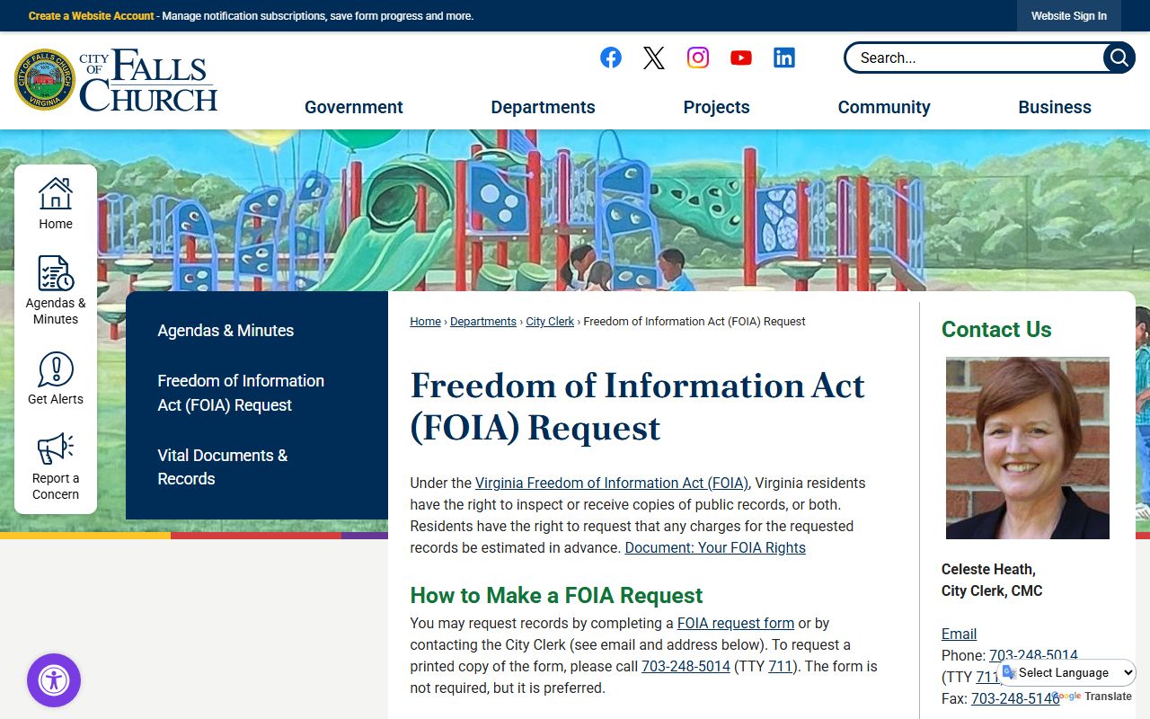 Falls Church Virginia phone directory FOIA page