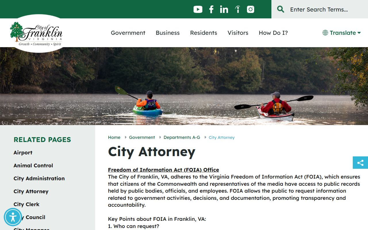 Franklin Virginia phone directory city attorney FOIA