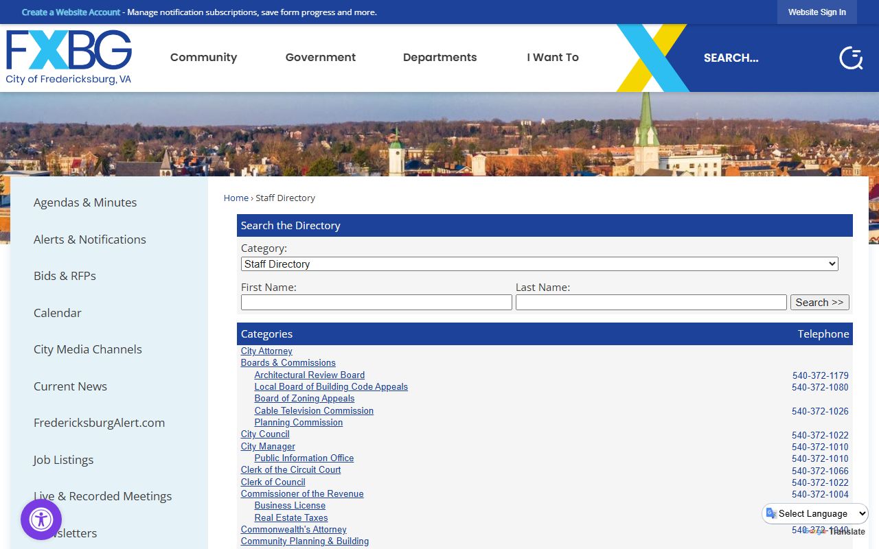 Fredericksburg Virginia phone directory staff directory