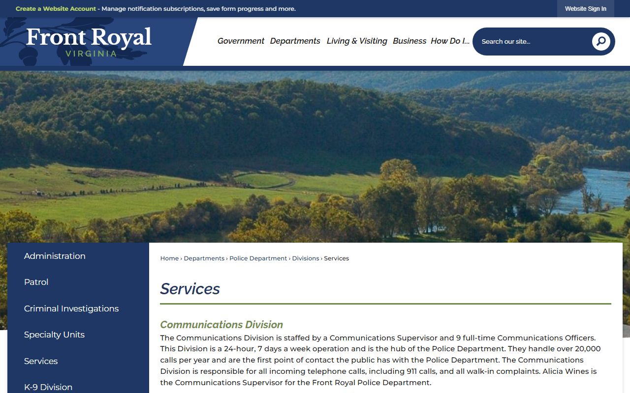Front Royal phone directory screenshot