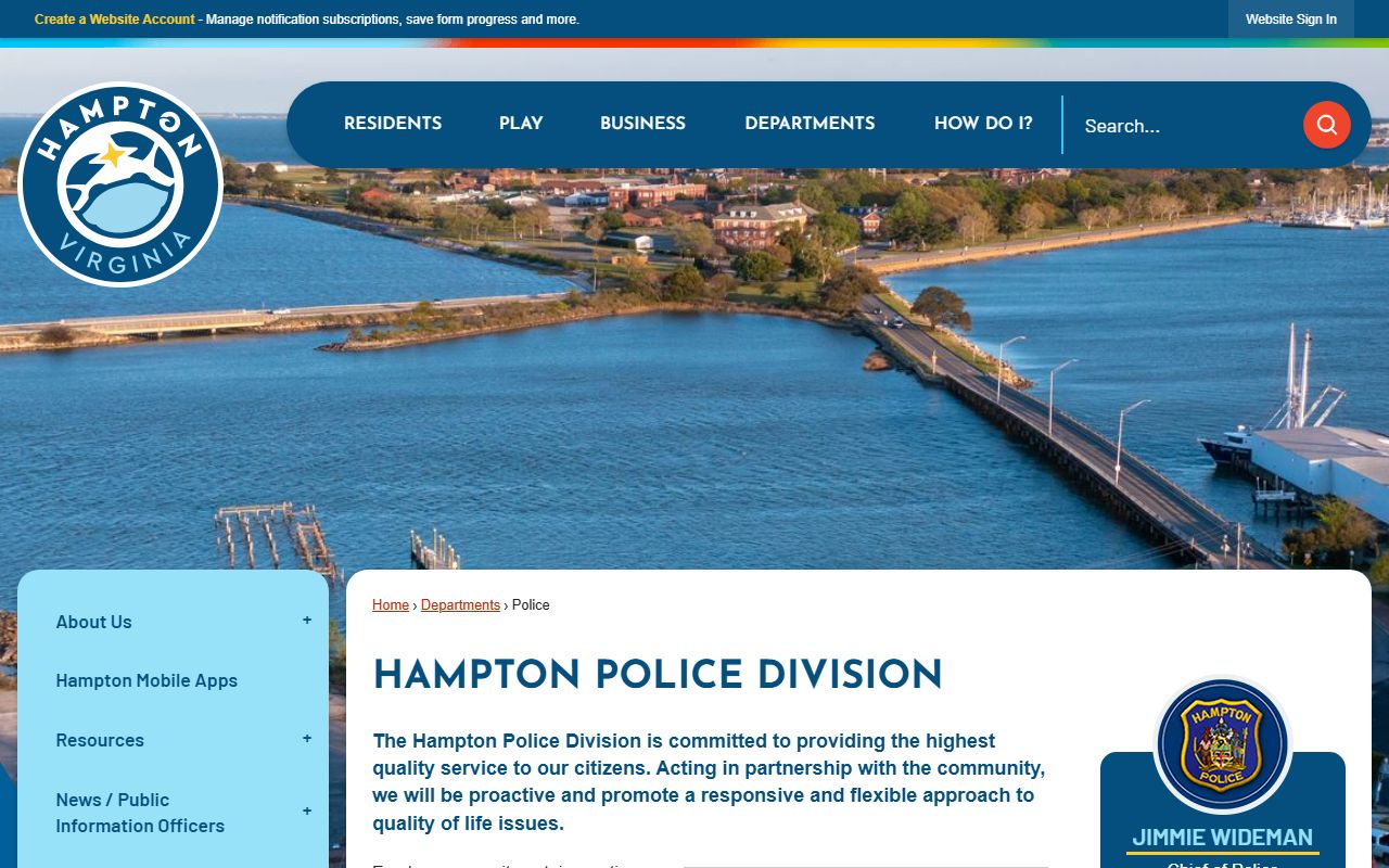 Hampton Virginia Police Division directory page