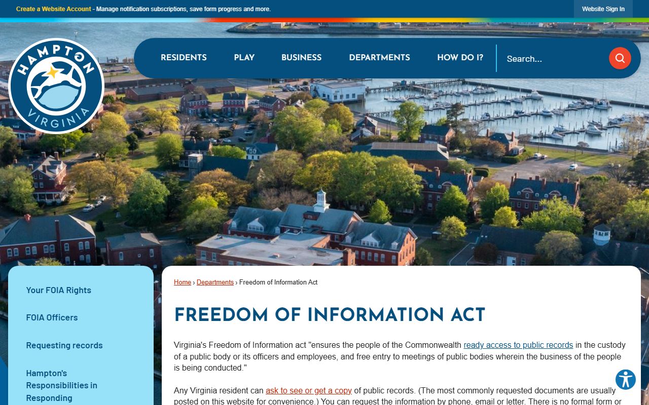 Hampton Virginia FOIA public records request page