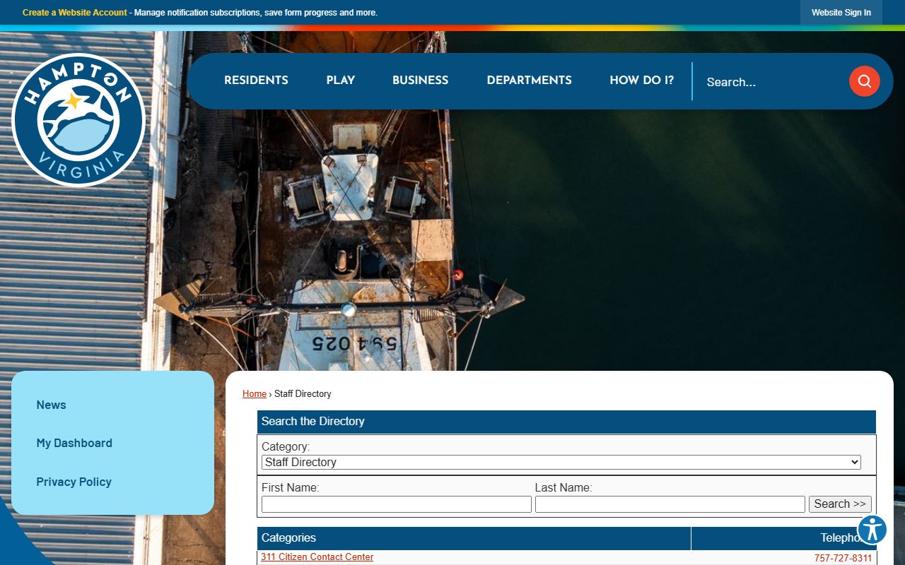Hampton Virginia staff phone directory page