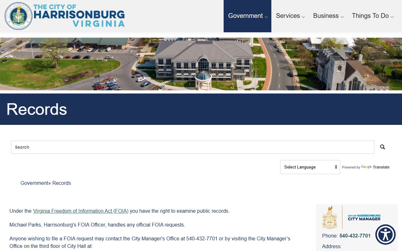 Harrisonburg Virginia public records and FOIA page