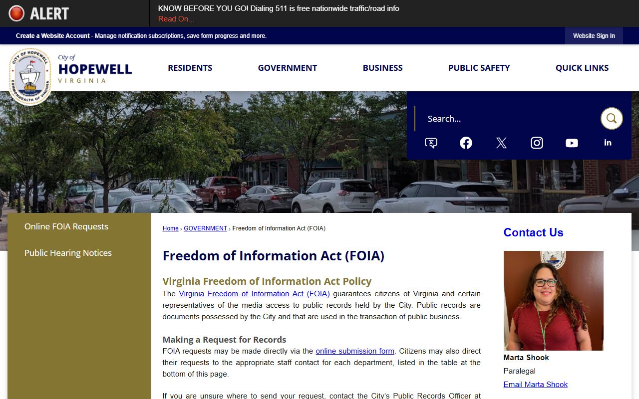 Hopewell Virginia Freedom of Information Act FOIA page