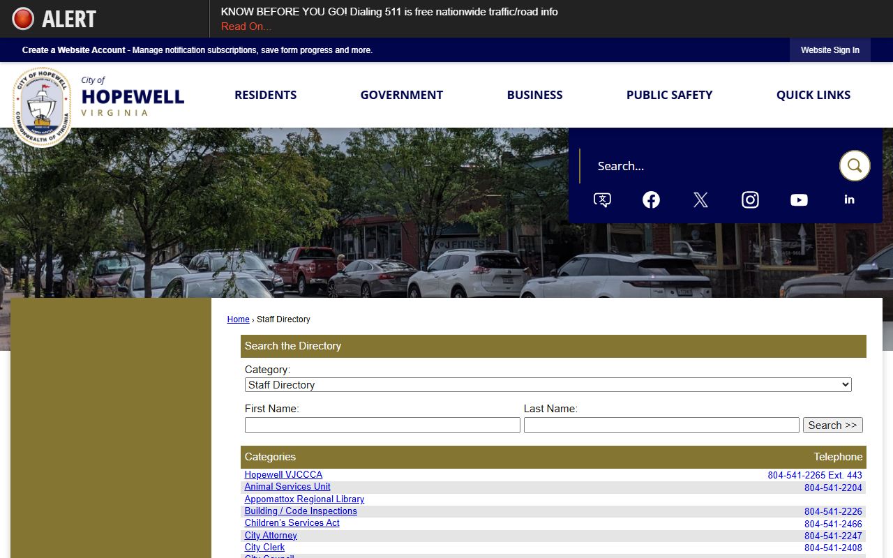 Hopewell Virginia staff phone directory page