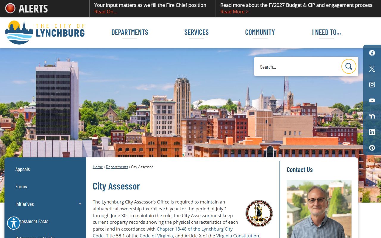 Lynchburg Virginia City Assessor phone directory page