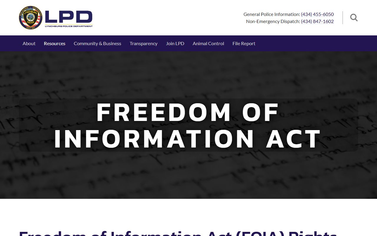 Lynchburg Virginia Police Department FOIA page