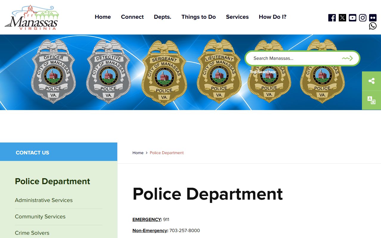 Manassas Virginia Police Department page