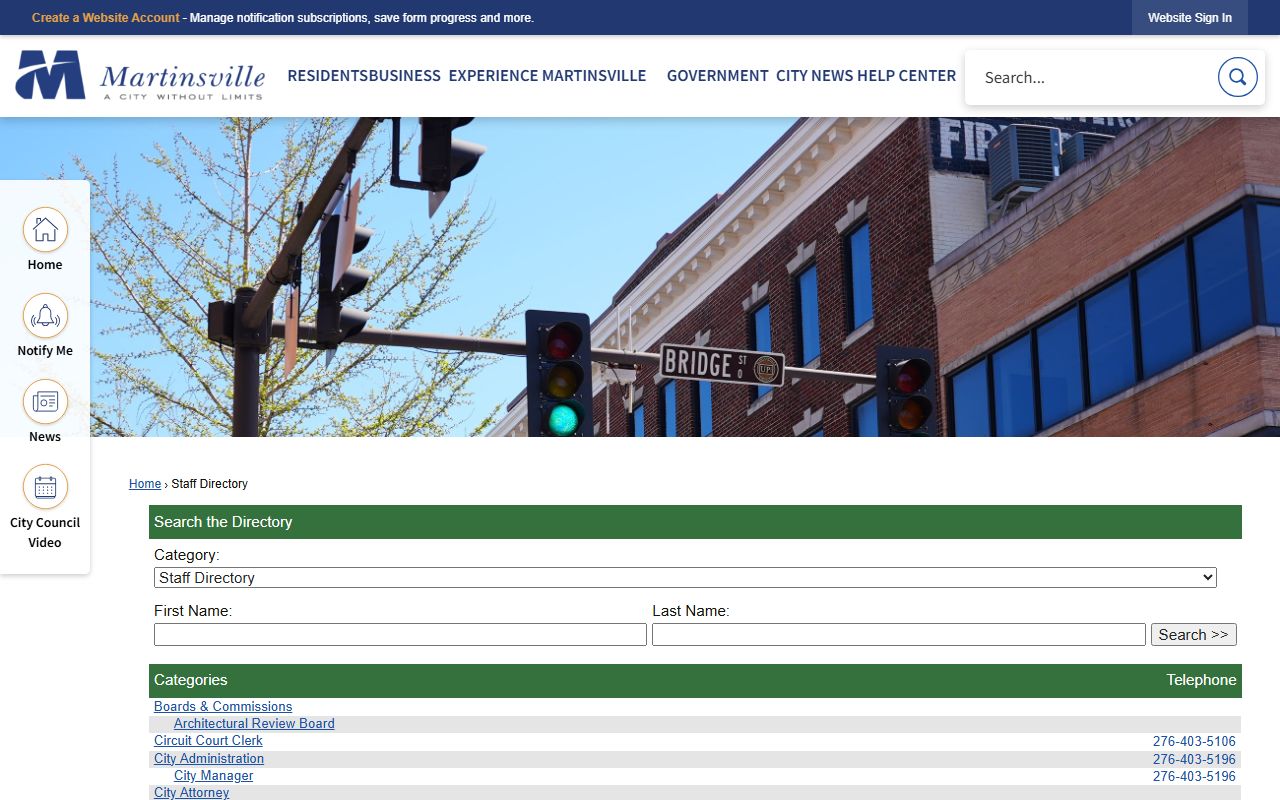 Martinsville Virginia staff phone directory page