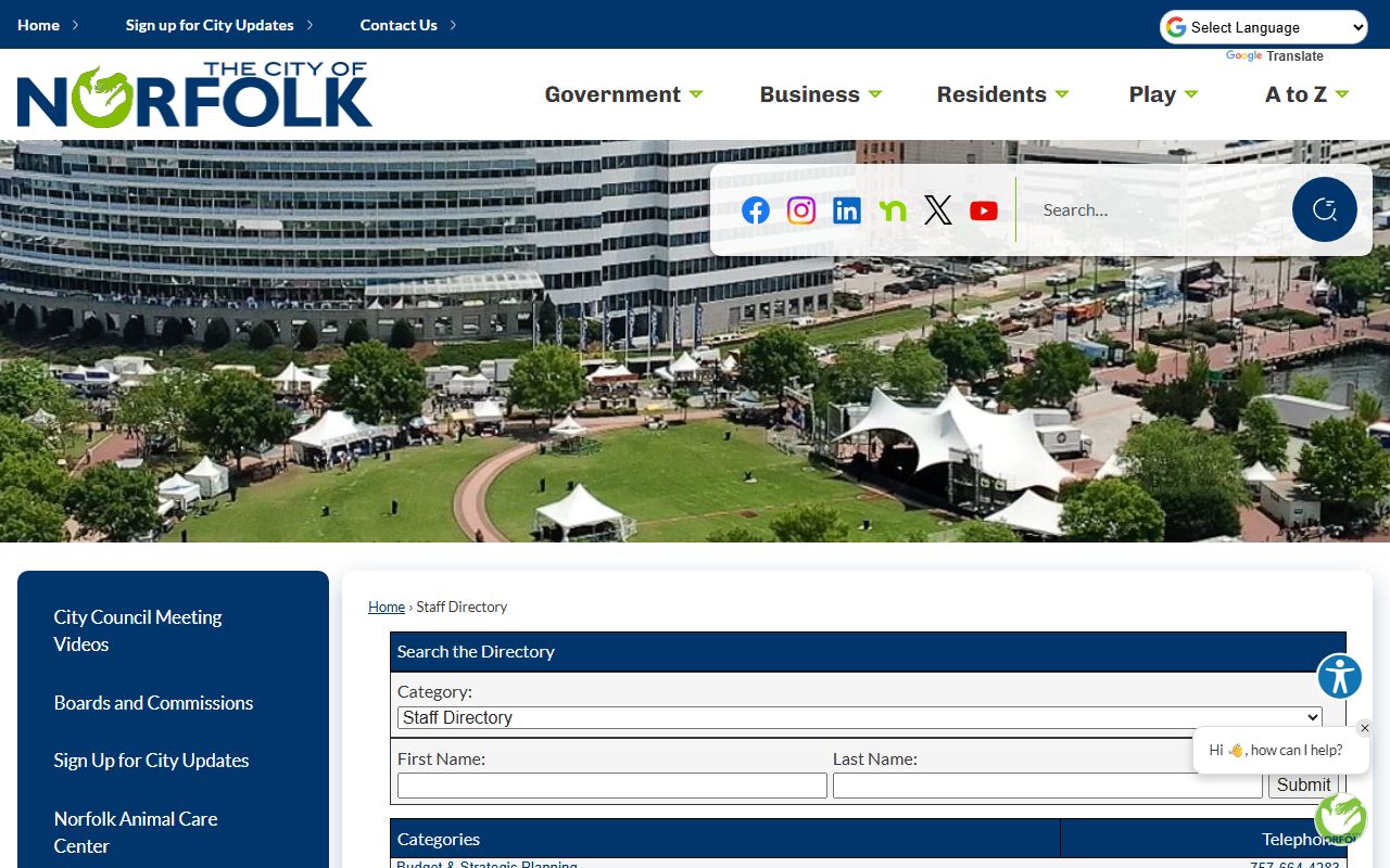 Norfolk Virginia phone directory city staff directory page