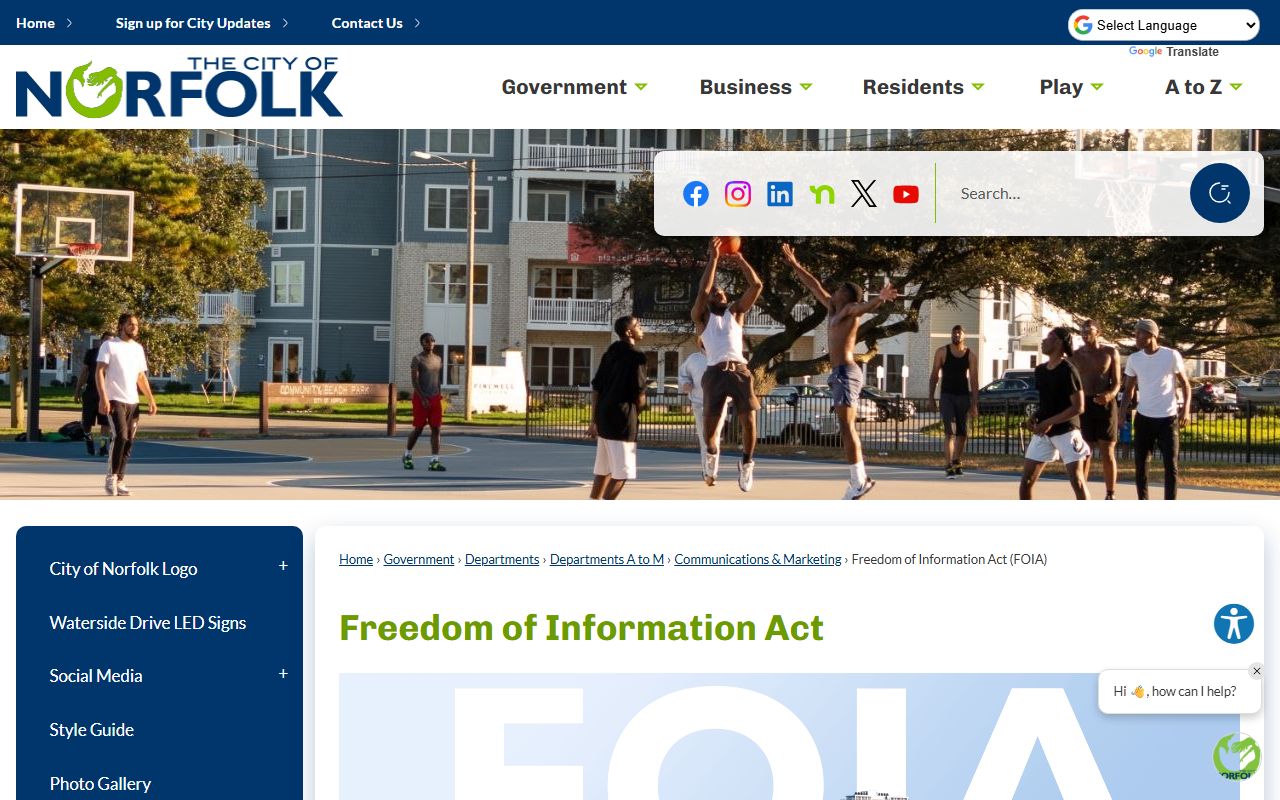 Norfolk Virginia phone directory FOIA rights and responsibilities page