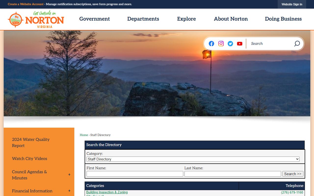 Norton Virginia phone directory city staff directory page