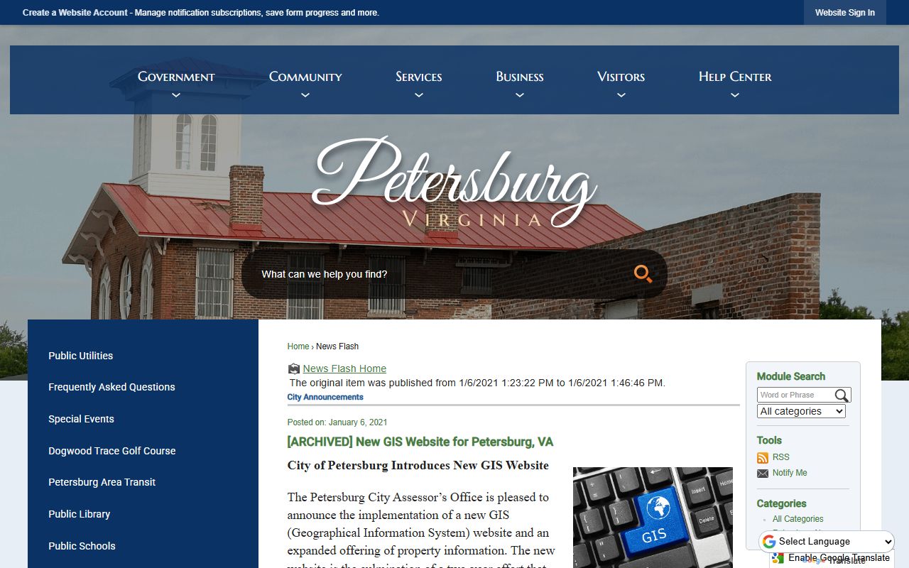Petersburg Virginia phone directory GIS property records system announcement
