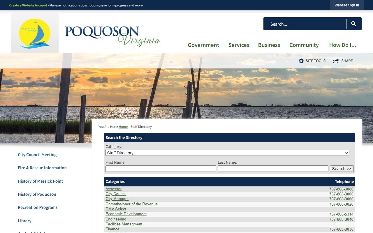 Poquoson city staff directory phone listing