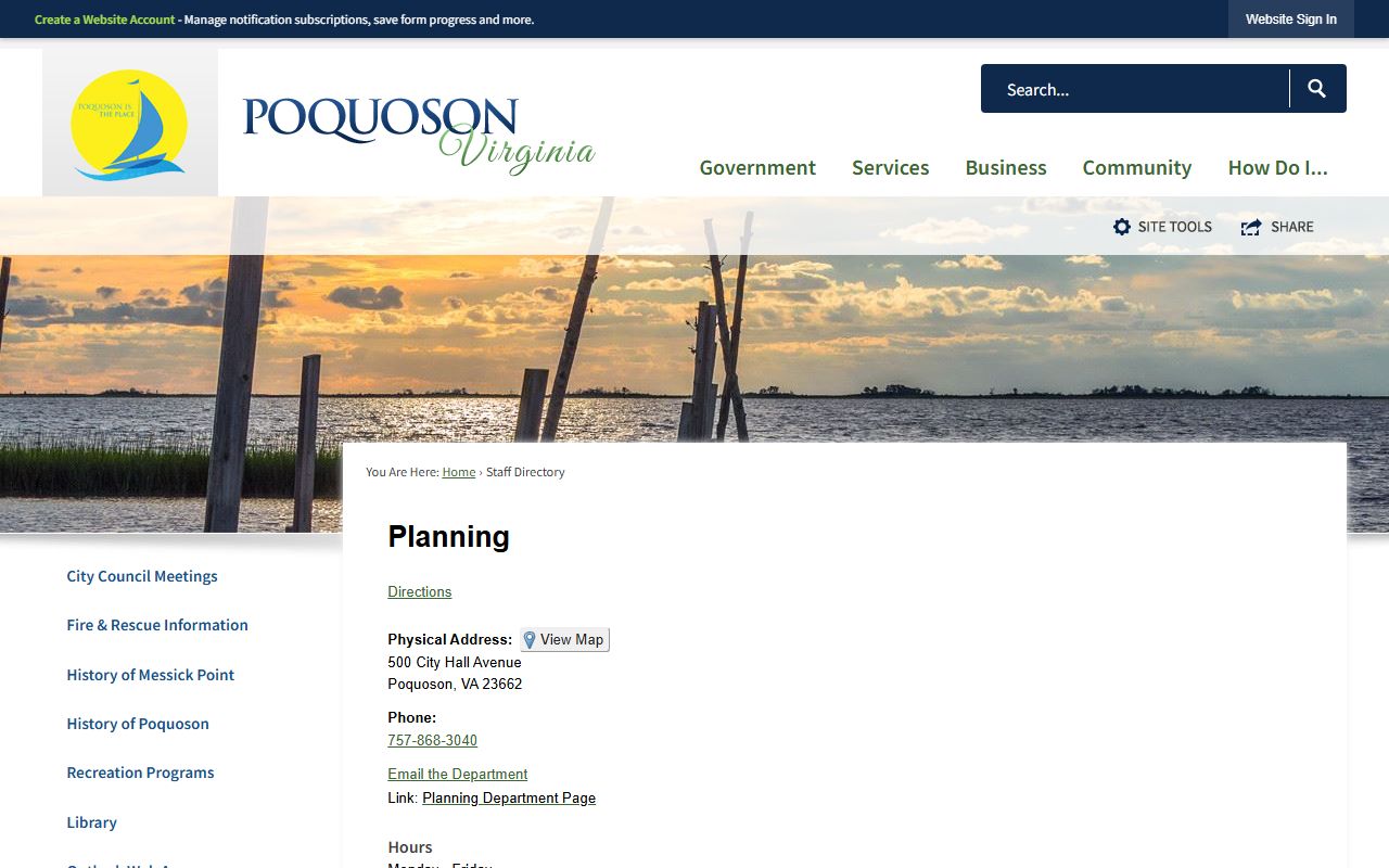 Poquoson Planning Department directory entry