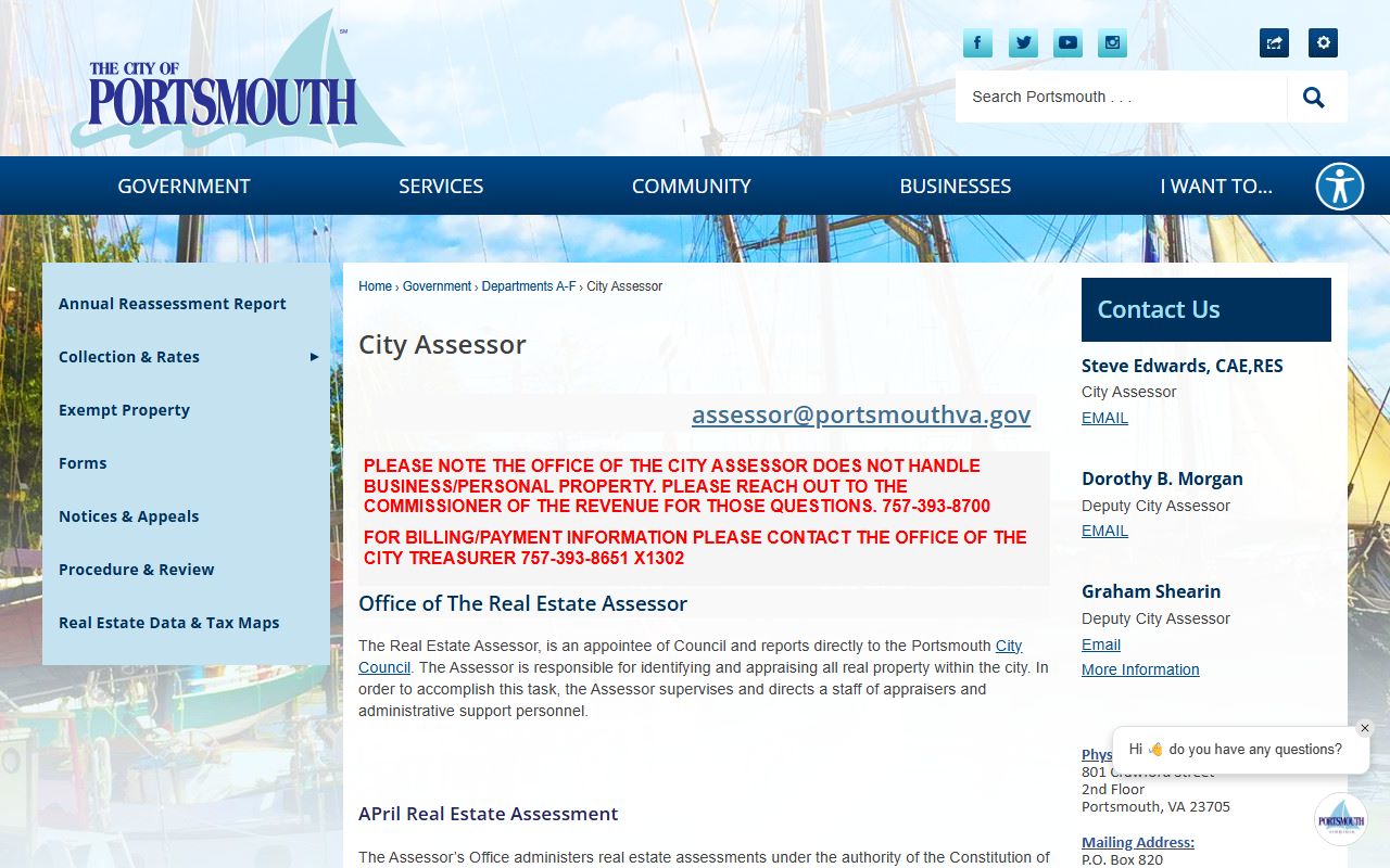 Portsmouth City Assessor phone contact page