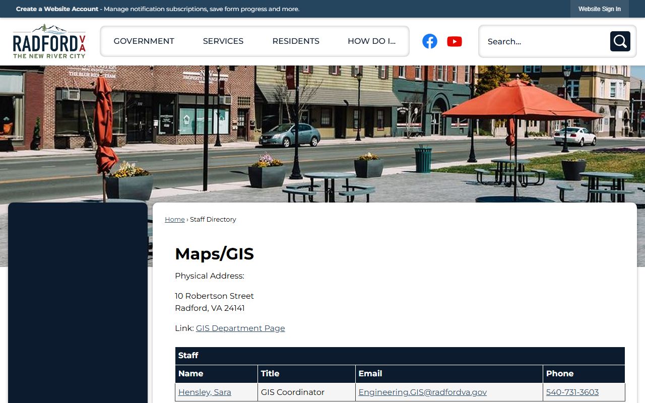 Radford GIS and engineering phone directory entry