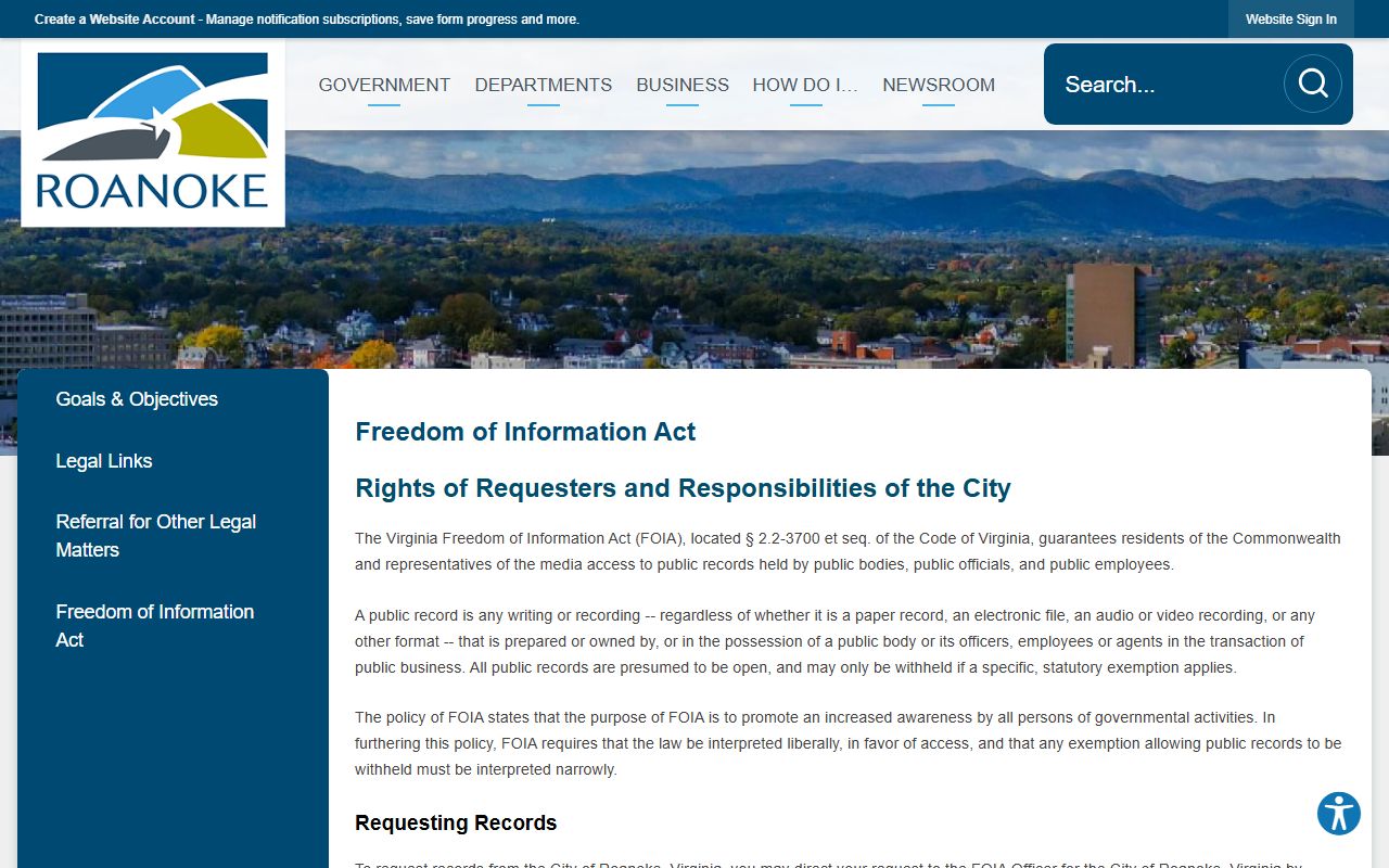 Roanoke FOIA page phone directory contact