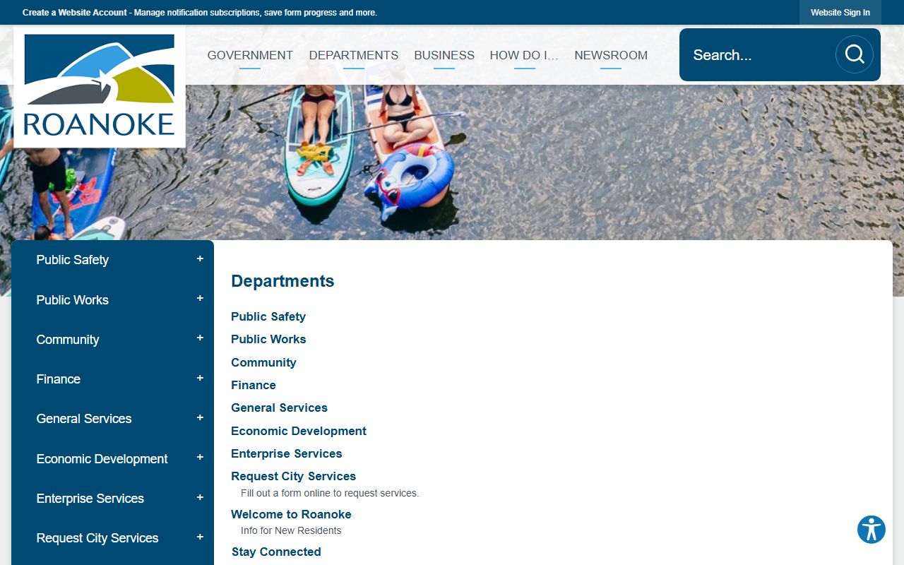 Roanoke departments phone directory page