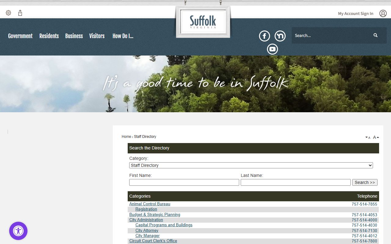 Suffolk city staff phone directory page