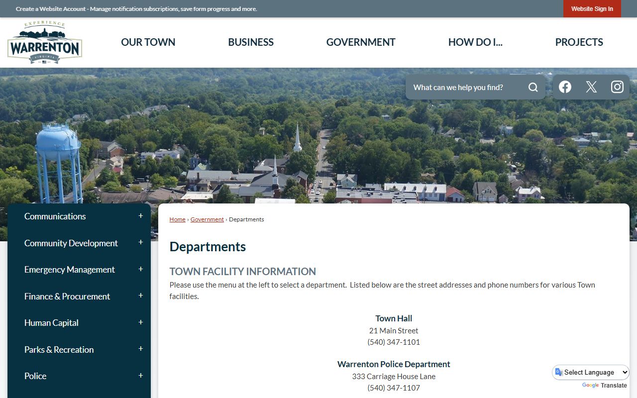 Warrenton phone directory screenshot