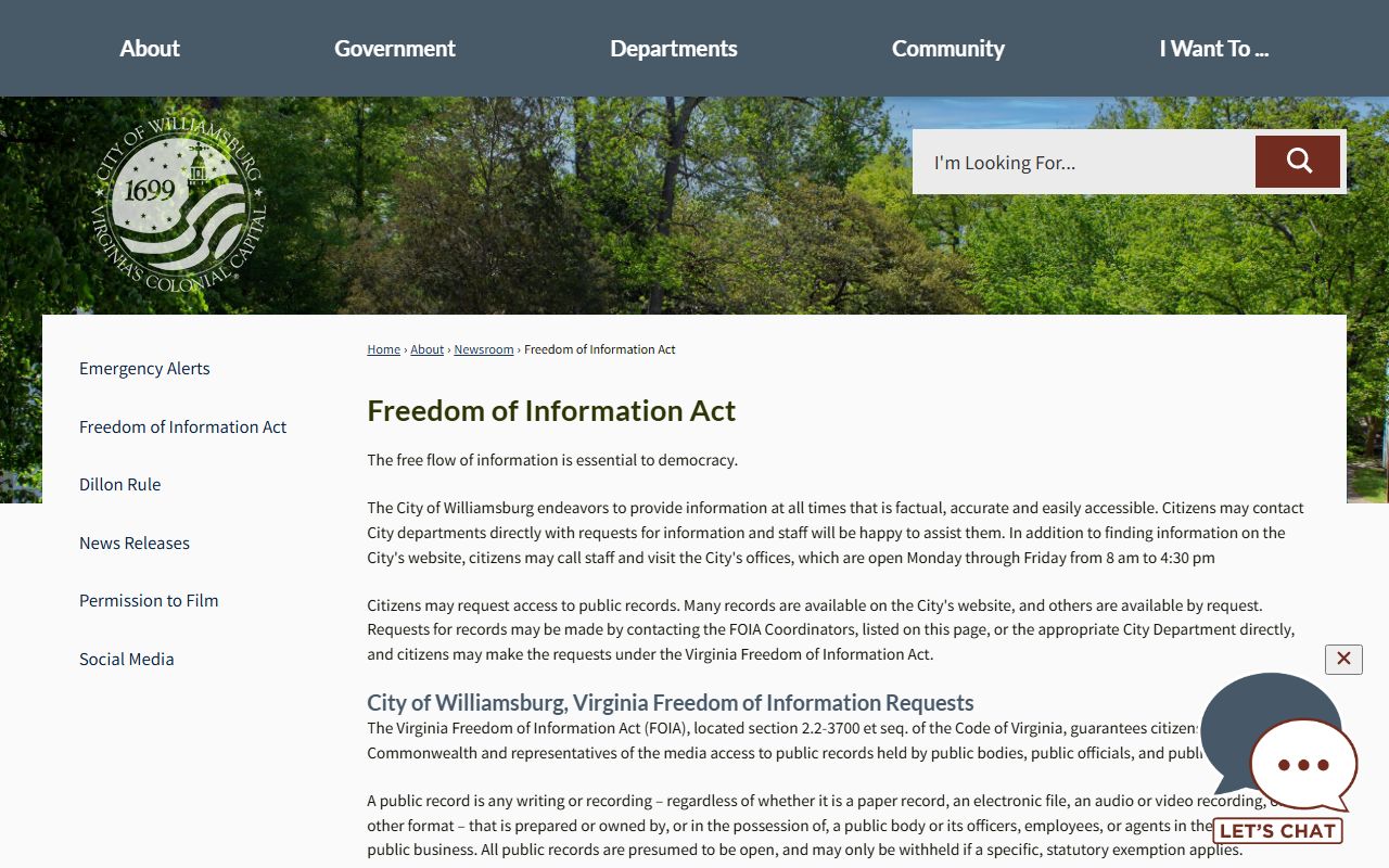 Williamsburg FOIA phone directory coordinator page