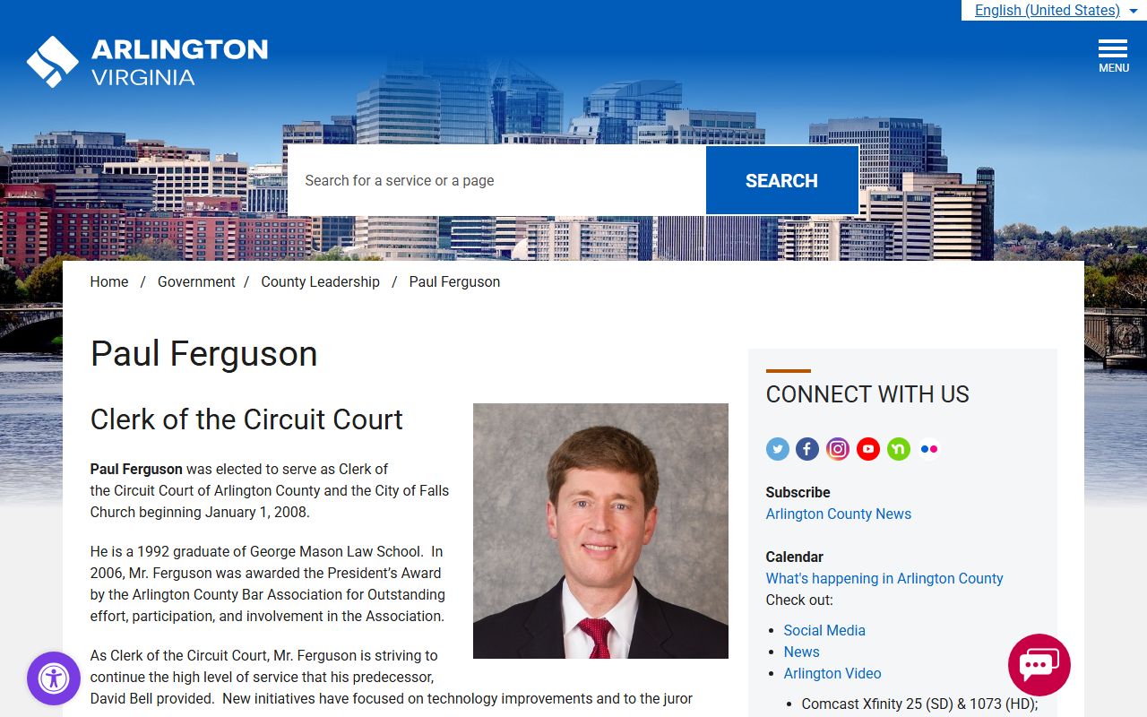Arlington County Virginia phone directory Clerk of the Circuit Court page