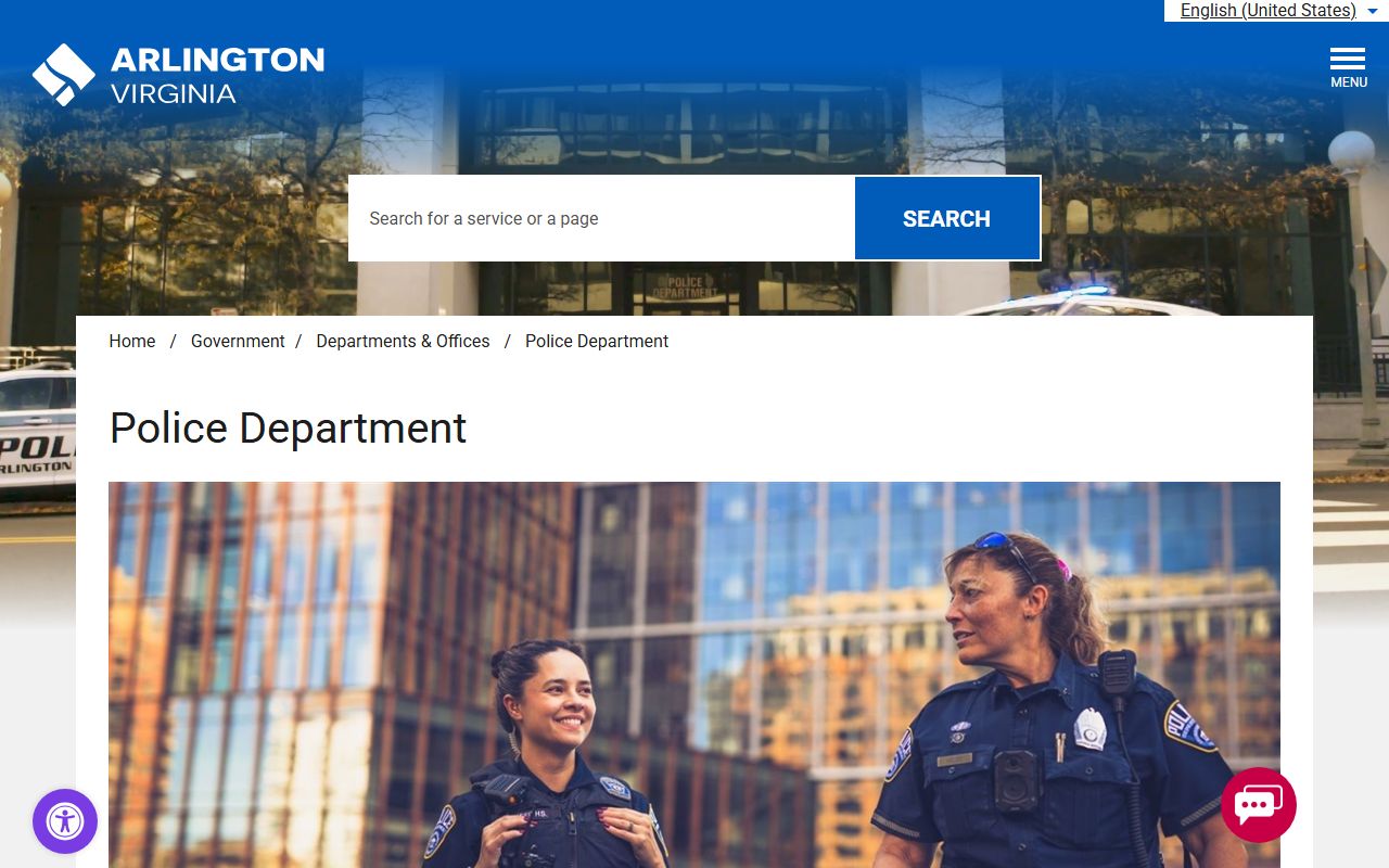 Arlington County Virginia phone directory Police Department page