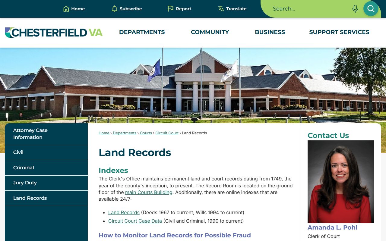 Chesterfield County Virginia phone directory land records page