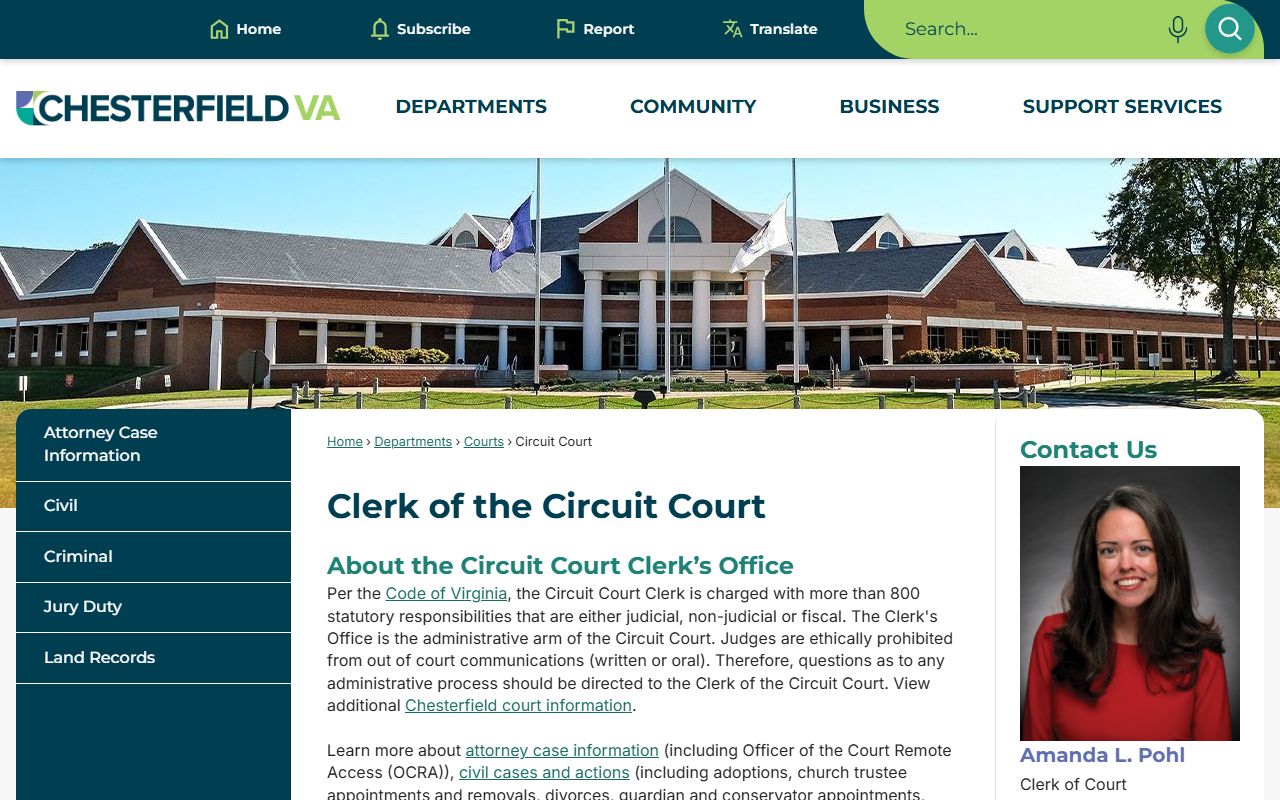 Chesterfield County Virginia phone directory Circuit Court page