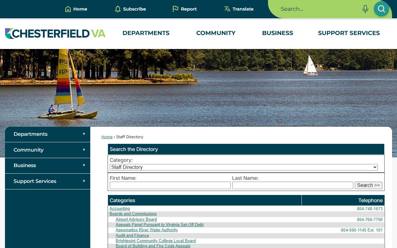 Chesterfield County Virginia phone directory staff list