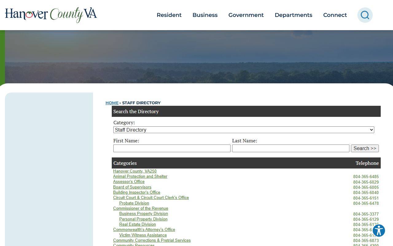 Hanover County Virginia phone directory staff database