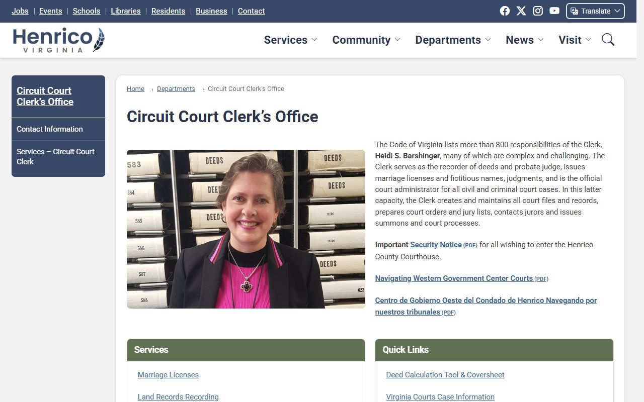 Henrico County Virginia phone directory Clerk of Circuit Court page
