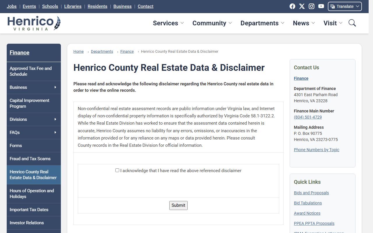 Henrico County Virginia phone directory real estate data page