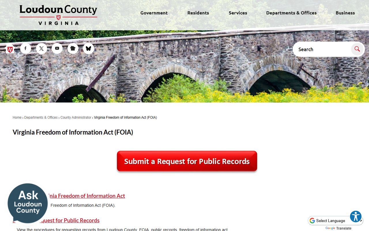 Loudoun County Virginia phone directory FOIA request page