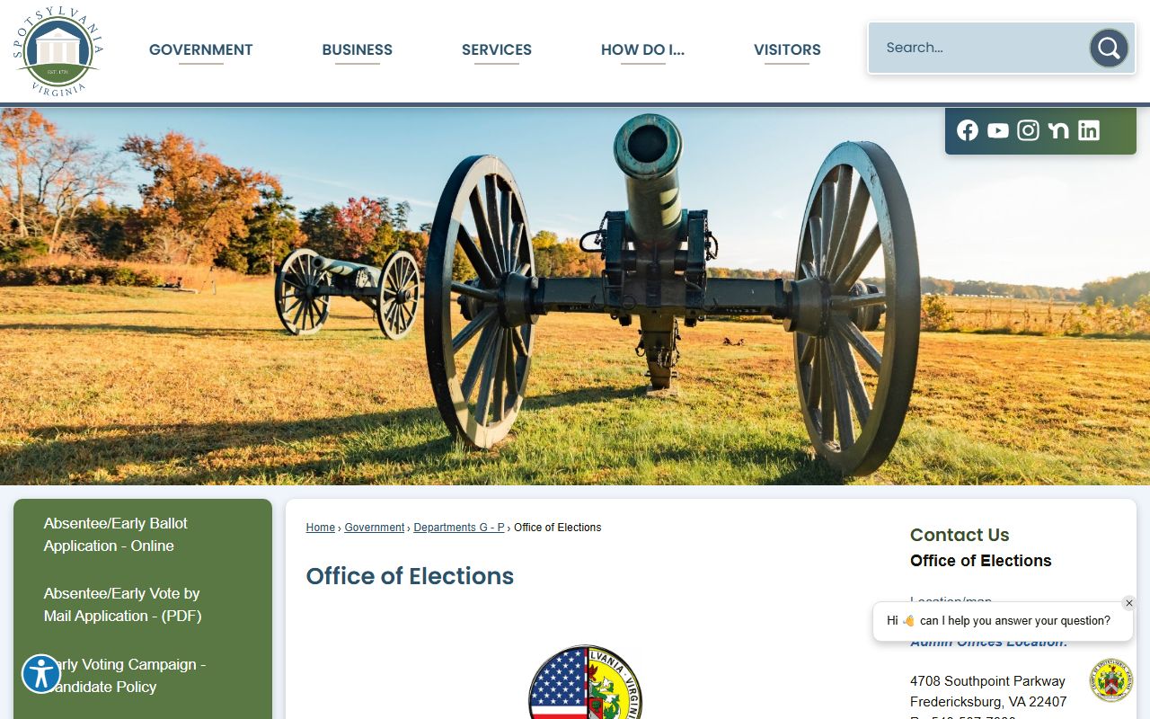 Spotsylvania County Virginia phone directory Office of Elections page