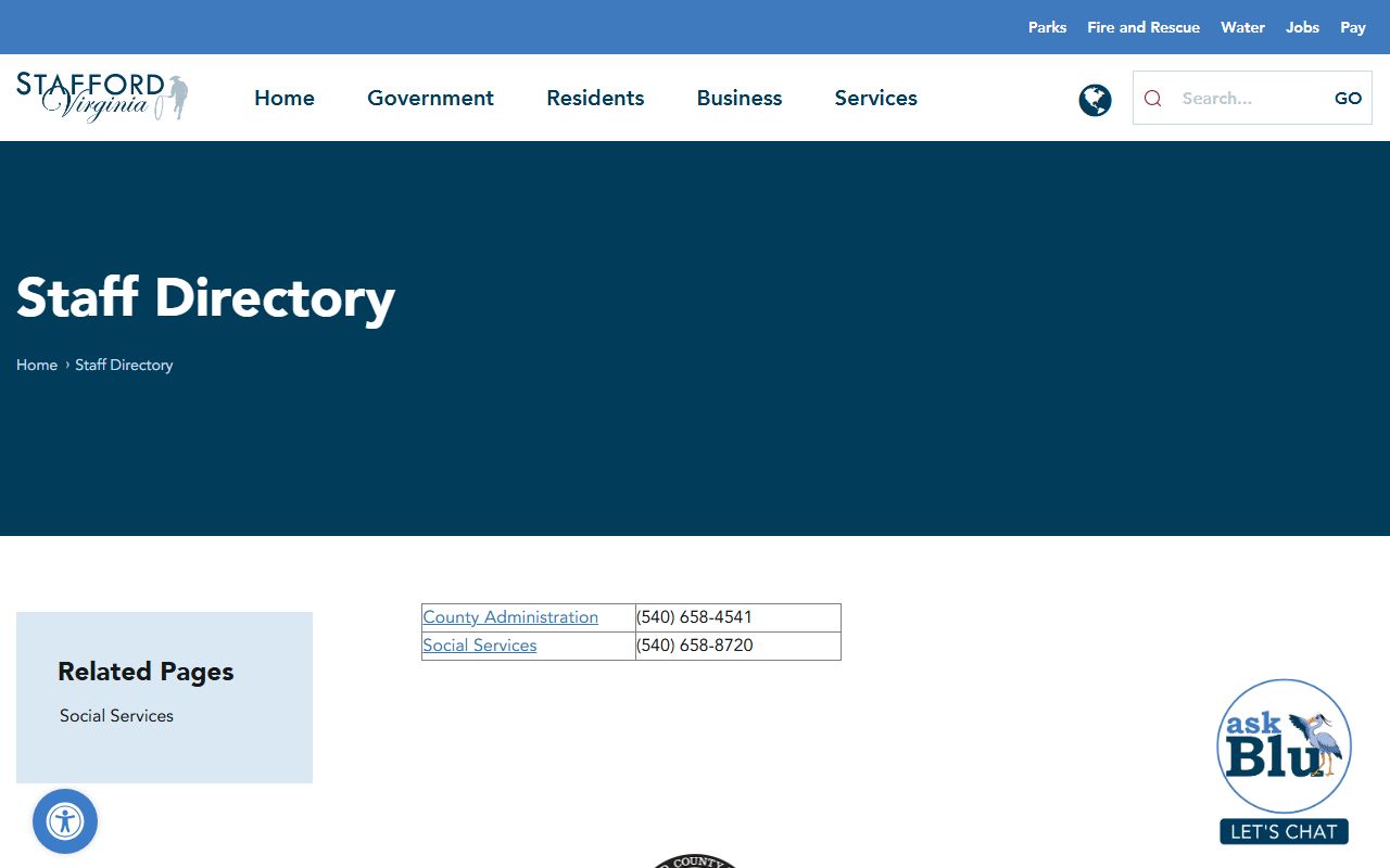 Stafford County Virginia phone directory staff directory page