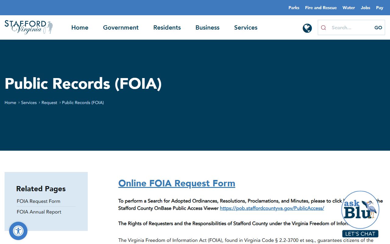 Stafford County Virginia phone directory FOIA request page
